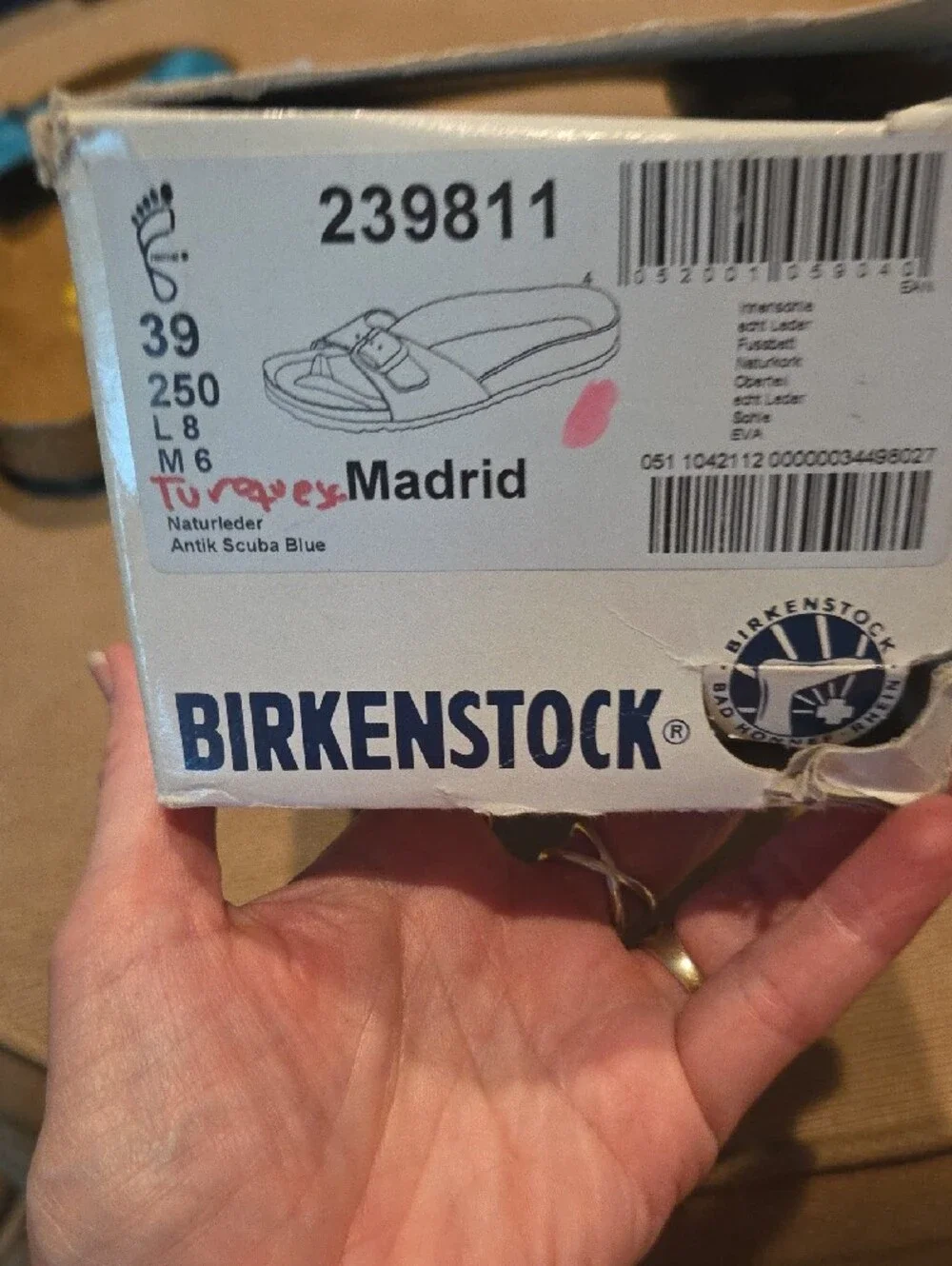 NWT Birkenstock Madrid Teal Turquoise Leather Single Strap Slide Sandals Size 39 - Picture 8 of 8